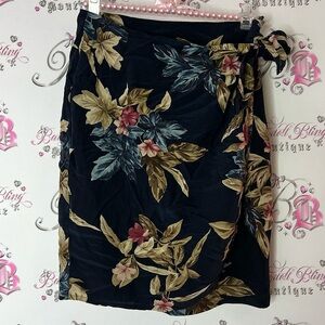 Rena Rowan skirt Floral Wrap Skirt Black Beige flowers 100% silk tie up